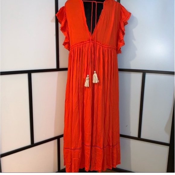 🆕WOT Free People Midi Dress in Roaring Red - Picture 11 of 15